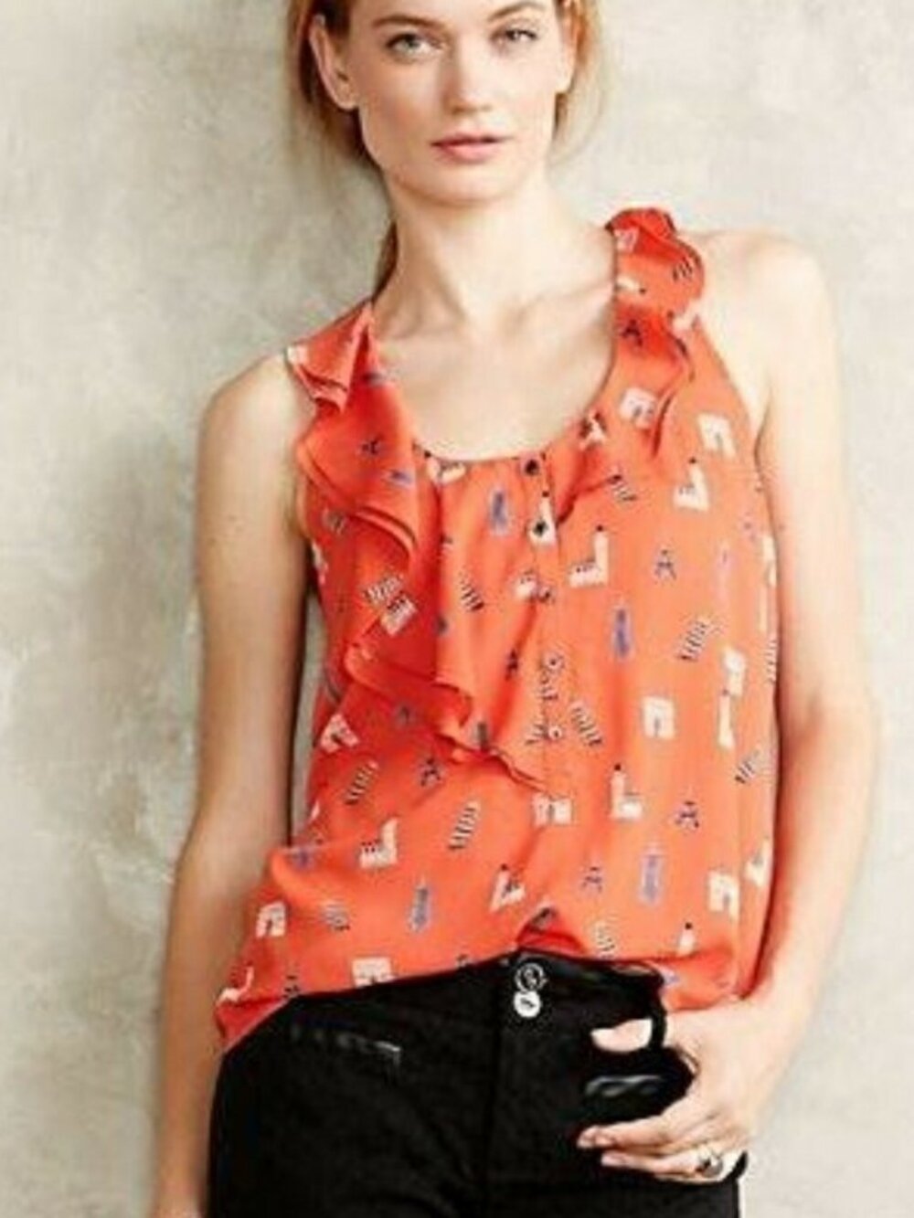 NWOT Anthropologie Maeve Aurelie Landmarks Sleeveless Blouse Size 12 NYC Paris